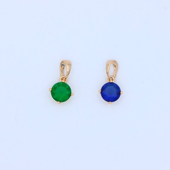 "Round Blue Stone Pendant in Gold Plated Brass – Dainty Everyday Charm, XPPT1758 - Picture 9 of 13